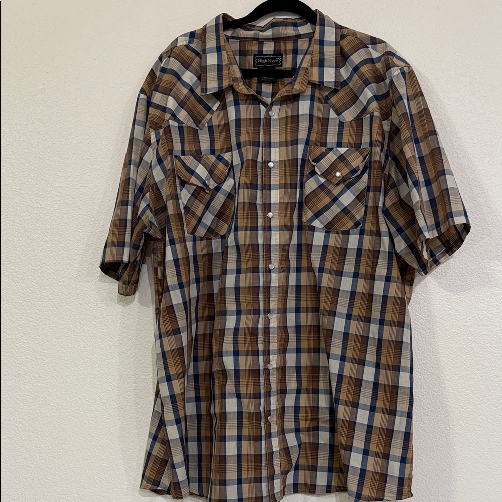 High Noon Multicolor Plaid Button-Down Shirt With Pearl Snap Buttons. EUC 3XLT